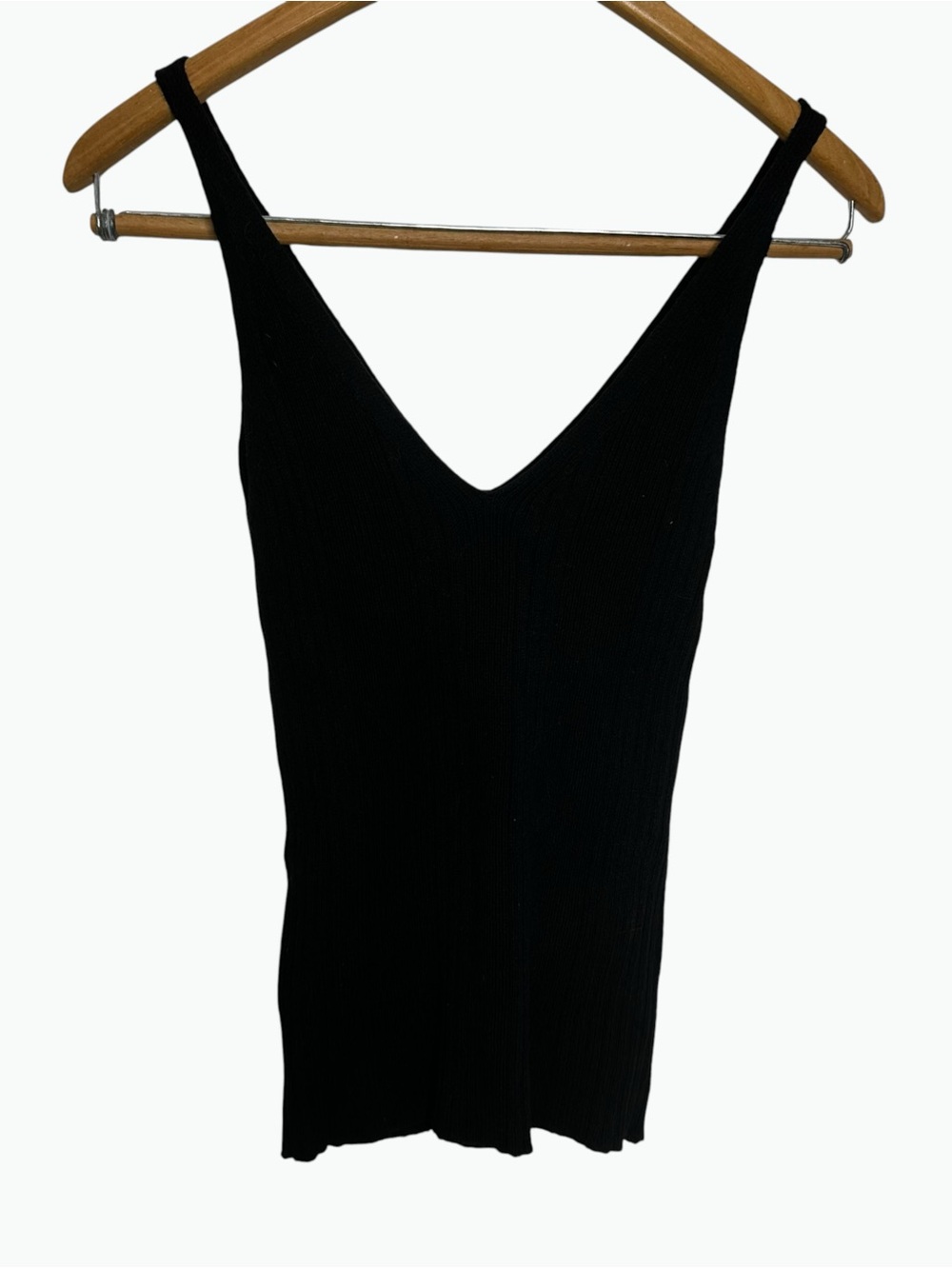 By Anthropologie Black Ribbed Knit V-Neck Tank Top Sweater Size Small